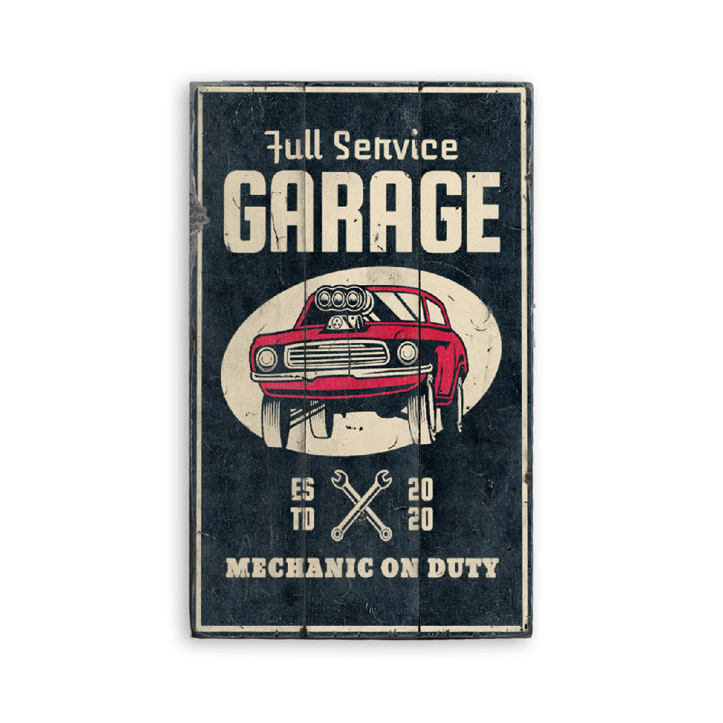 Mechanic on Duty Est Date Garage Rustic Wood Sign