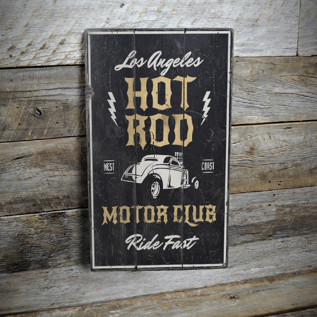 Hot Rod Motor Club Rustic Wood Sign