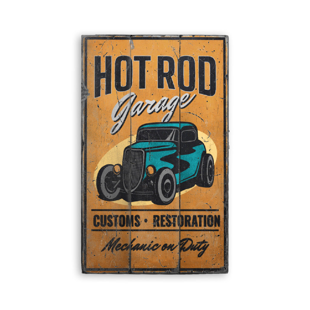 Mechanic on Duty Hot Rod Rustic Wood Sign