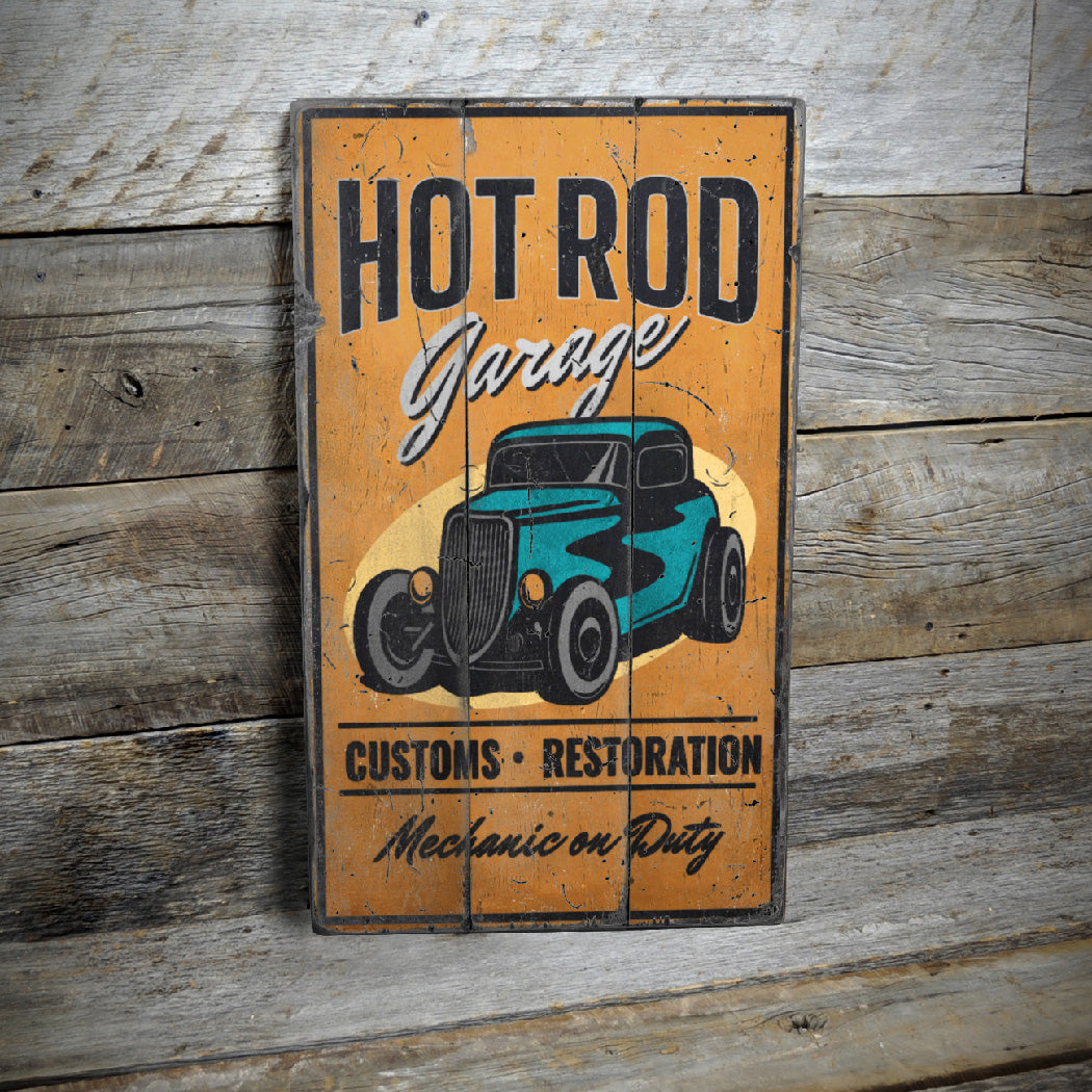 Mechanic on Duty Hot Rod Rustic Wood Sign