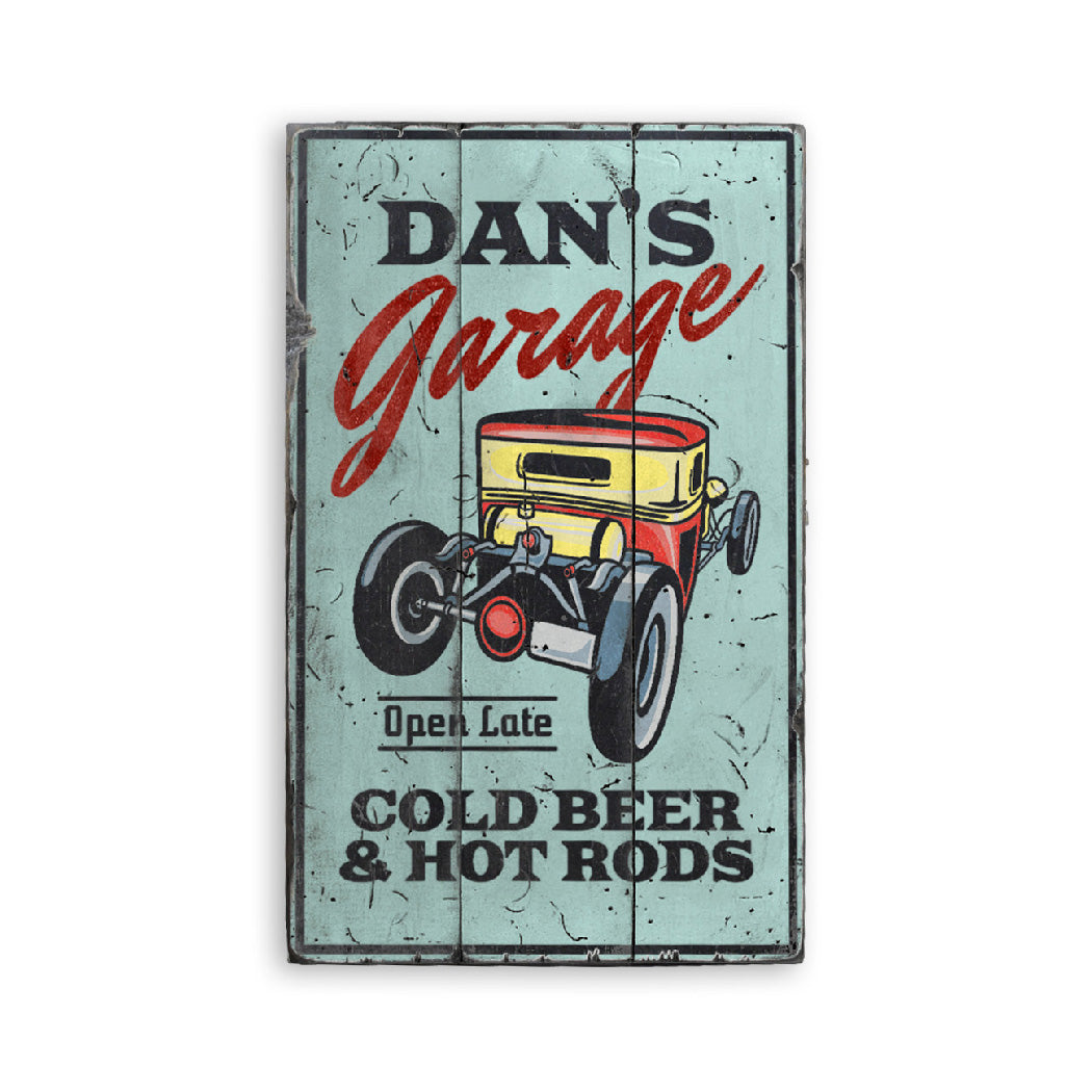 Cold Beer and Hot Rods Garage Wood Sign