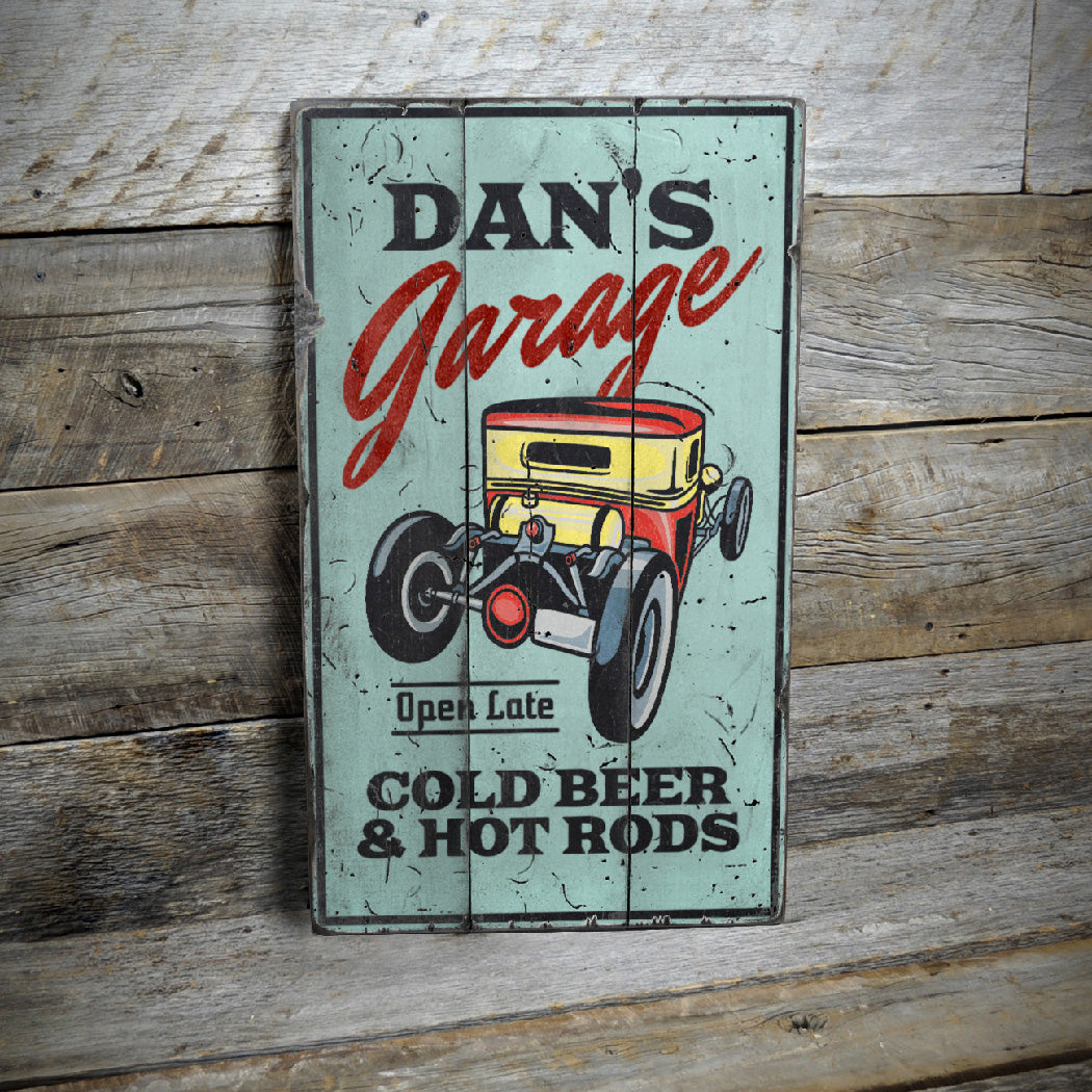 Cold Beer and Hot Rods Garage Wood Sign