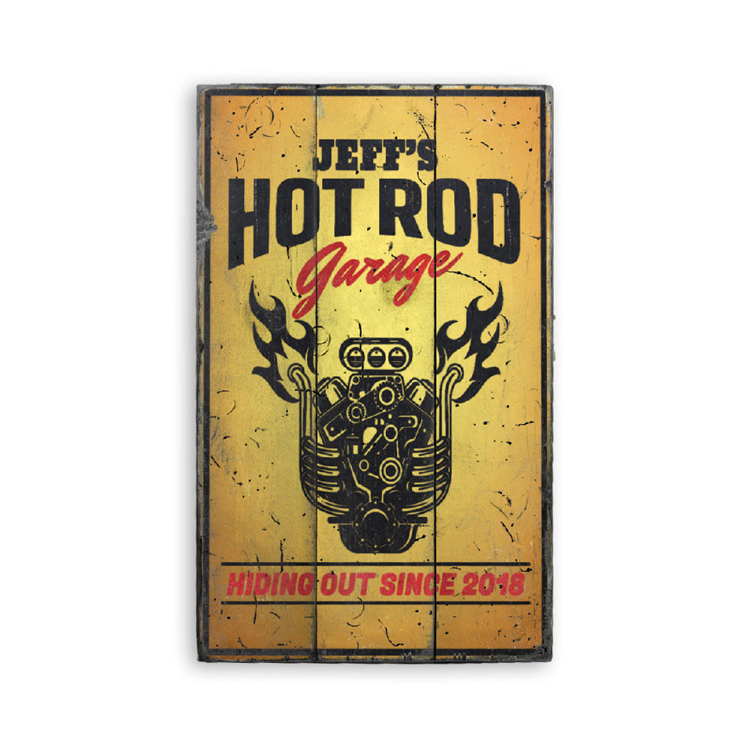 Hot Rod Garage Established Date Rustic Wood Sign