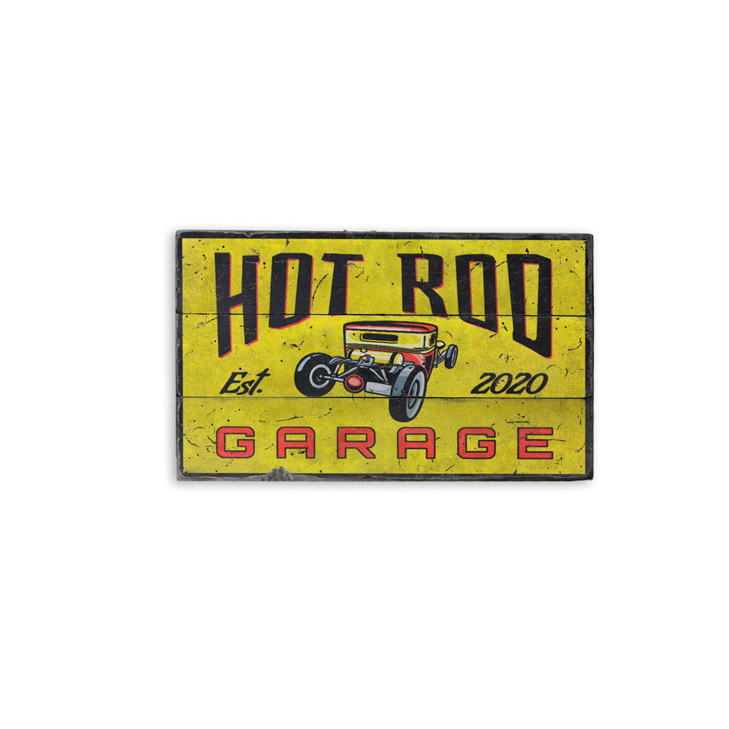 Hot Rod Garage Established Year Rustic Wood Sign