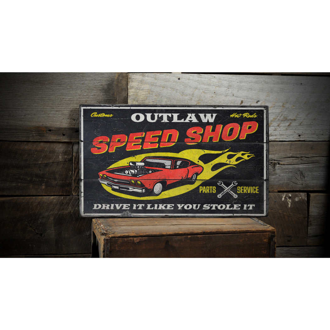 Customs Hot Rods Speed Shop Parts and Service Rustic Wood Sign