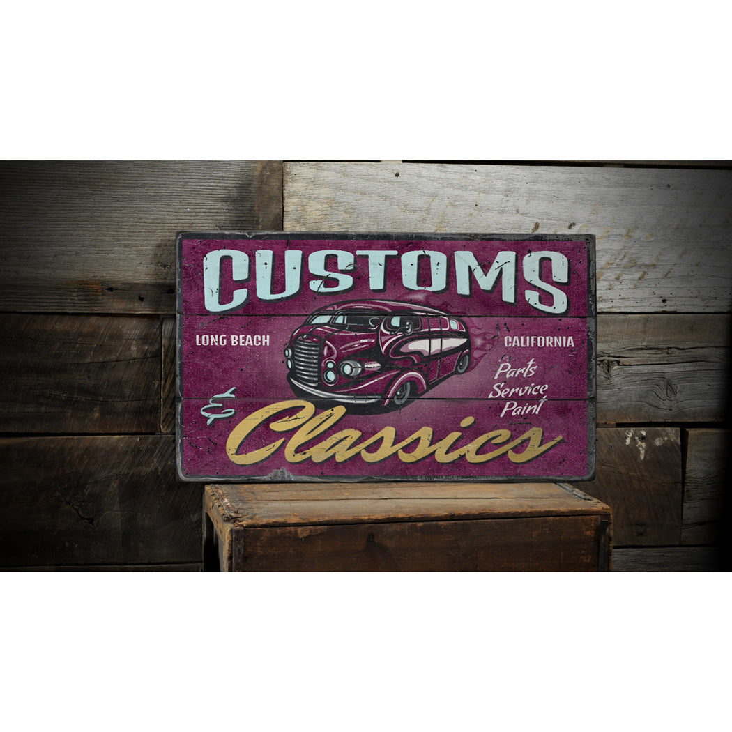 Customs and Classics Shop Rustic Wood Sign