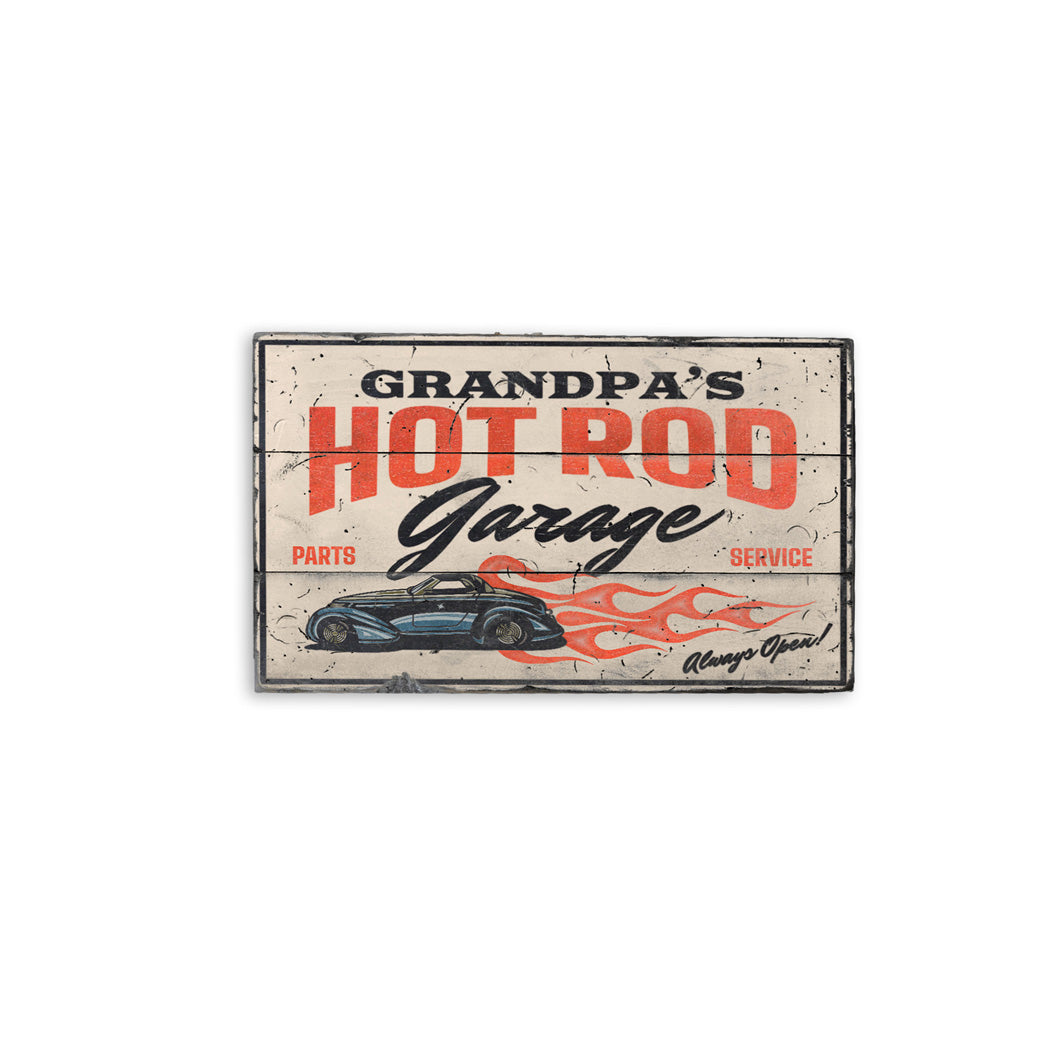 Hot Rod Garage Always Open Parts and Service Rustic Wood Sign