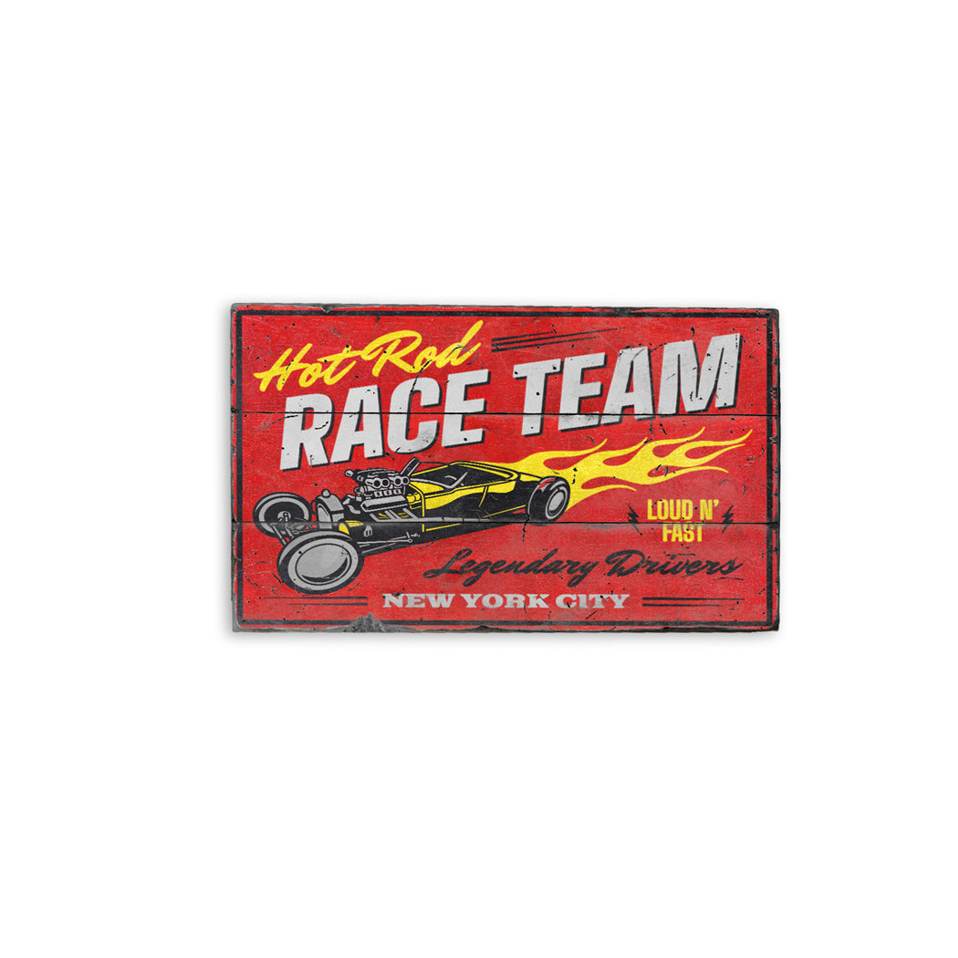 Hot Rod Race Team Garage Rustic Wood Sign