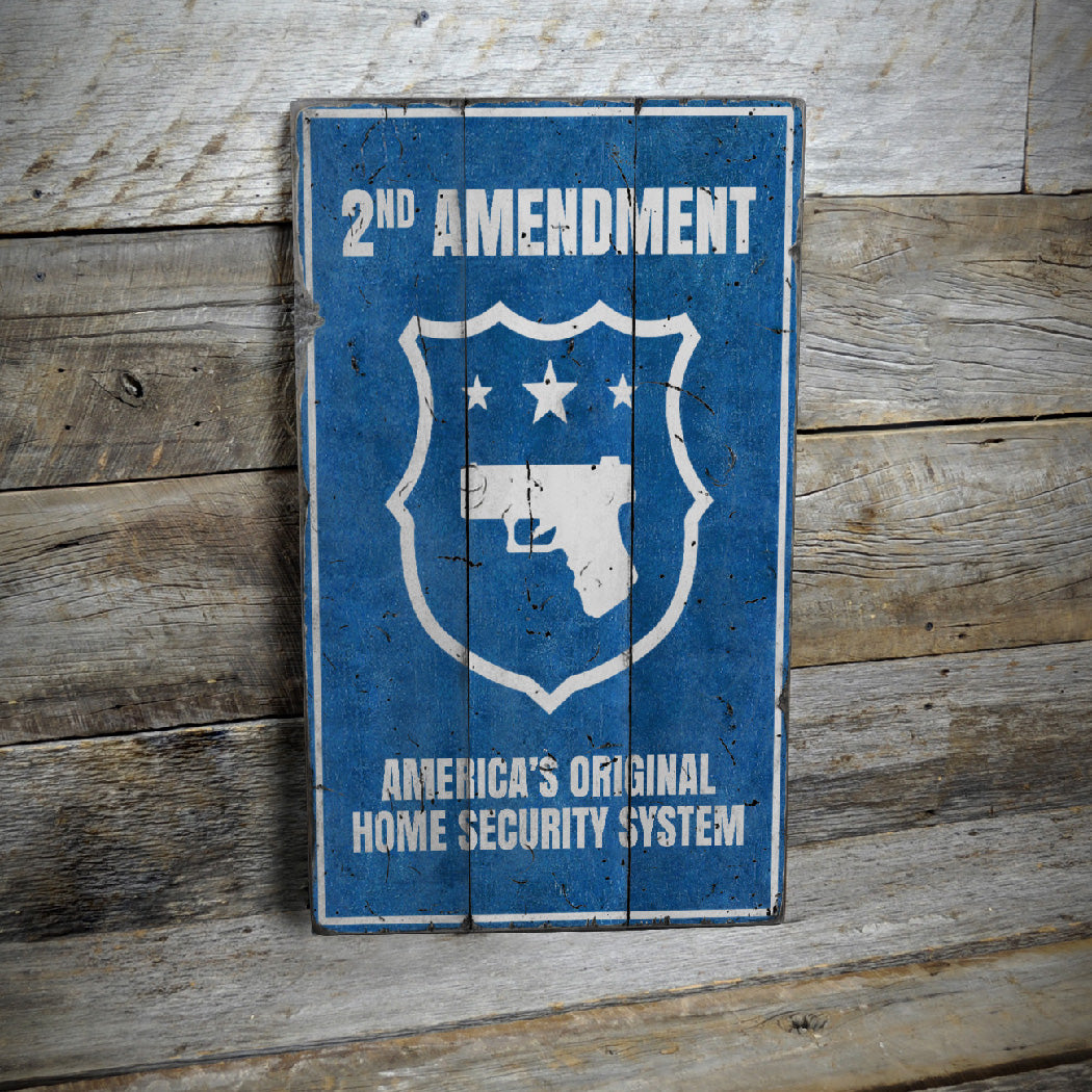 Americas Home Security System Rustic Wood Sign