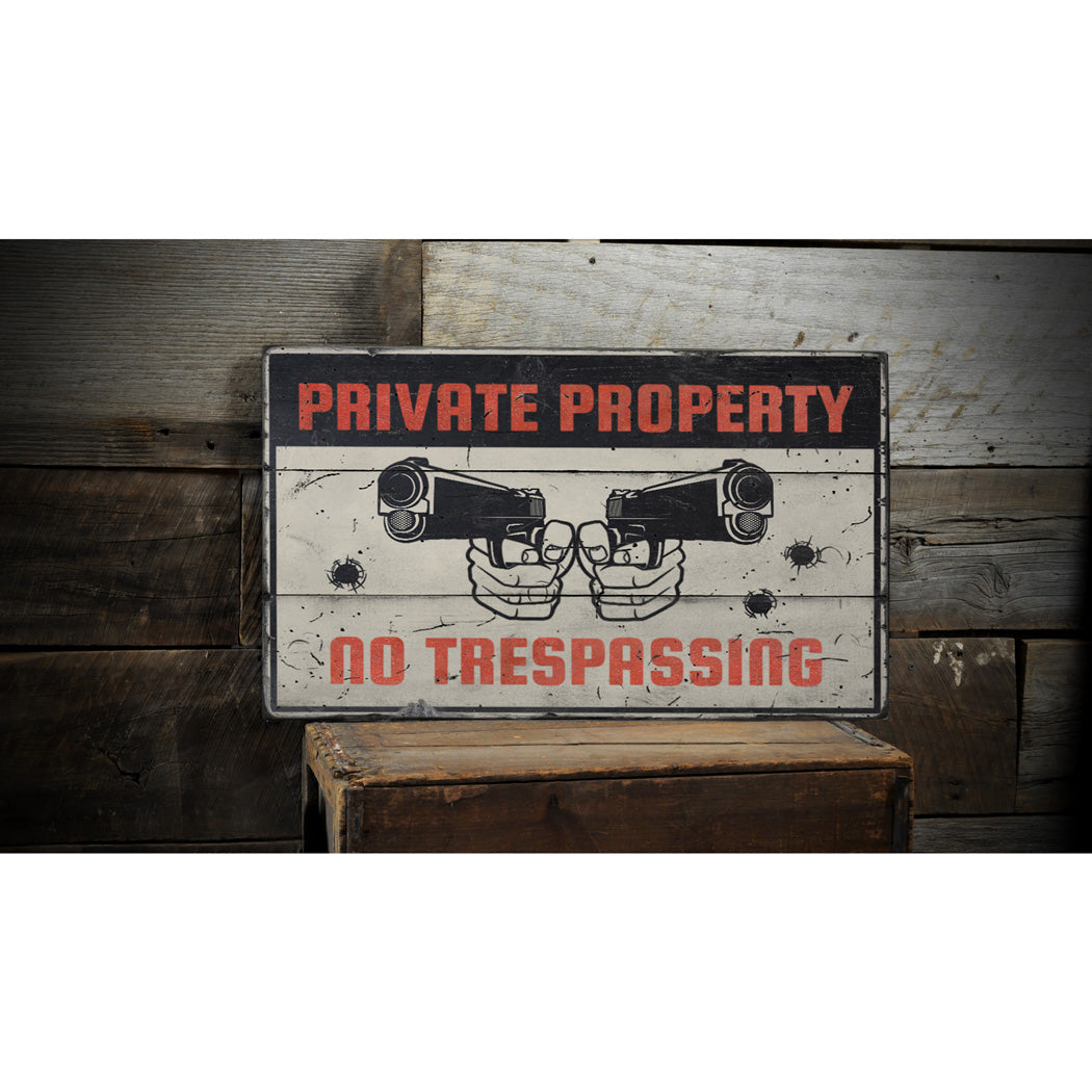 Private Property No Trespassing Rustic Wood Sign