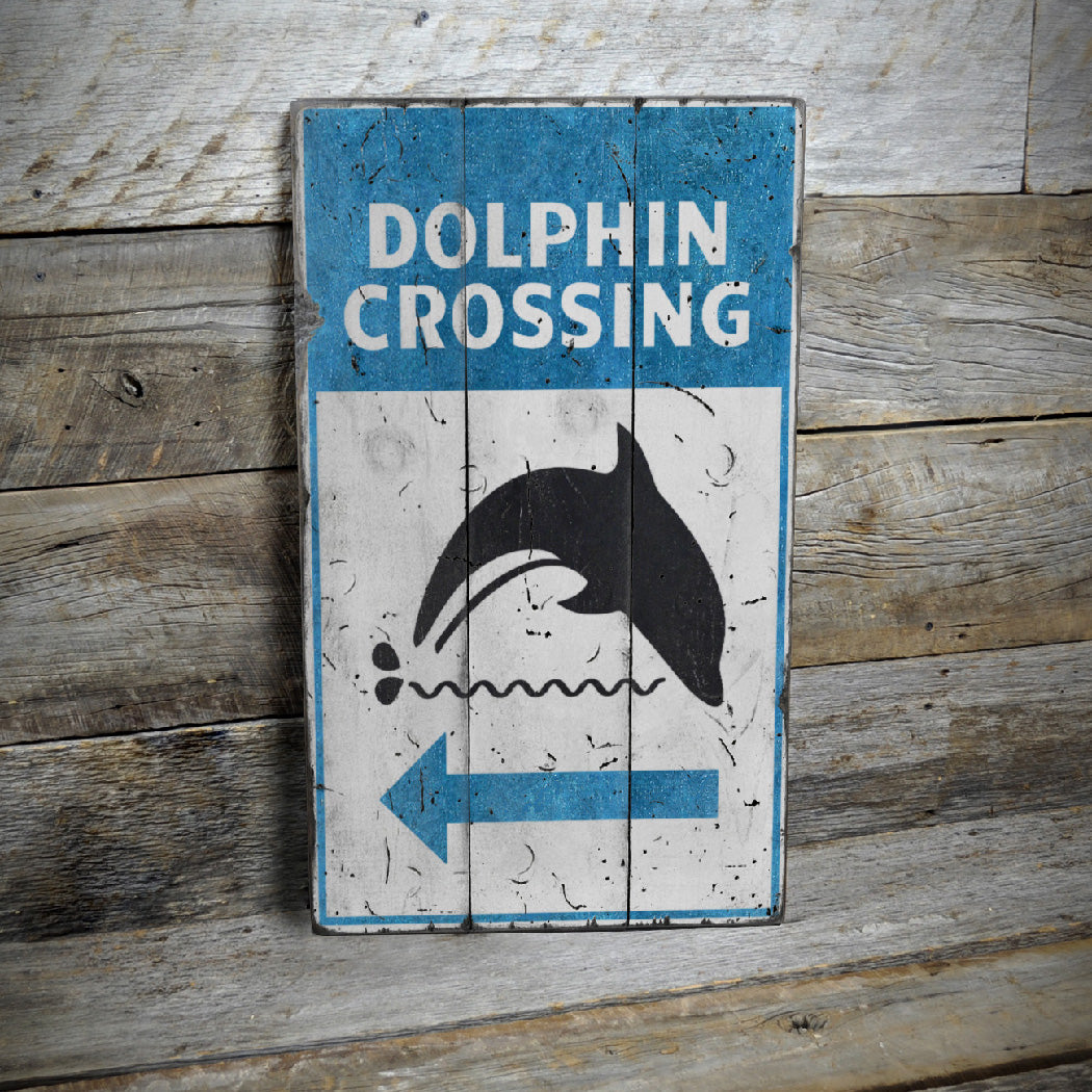 Dolphin Crossing Rustic Wood Sign