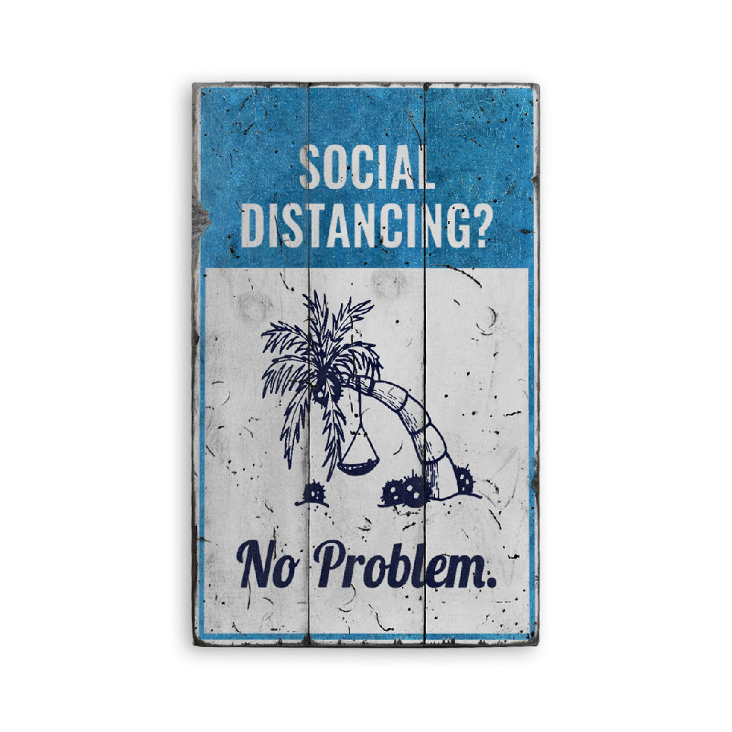 Social Distancing Beach Rustic Wood Sign