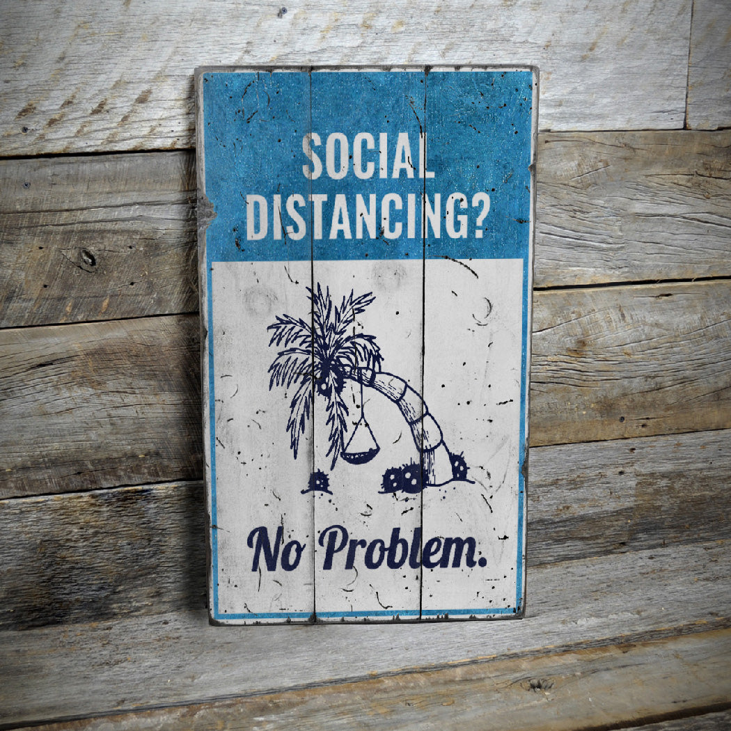 Social Distancing Beach Rustic Wood Sign