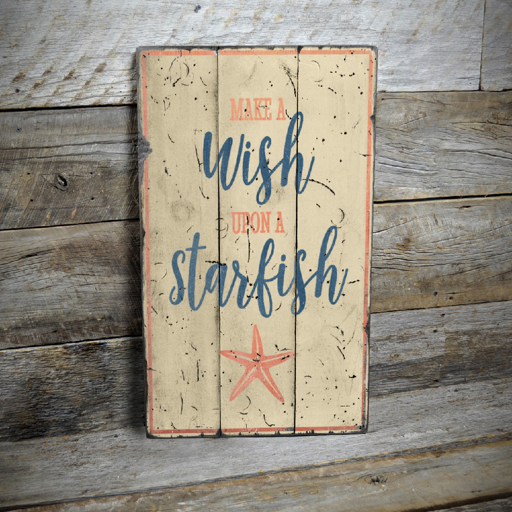 Wish Upon a Starfish Rustic Wood Sign