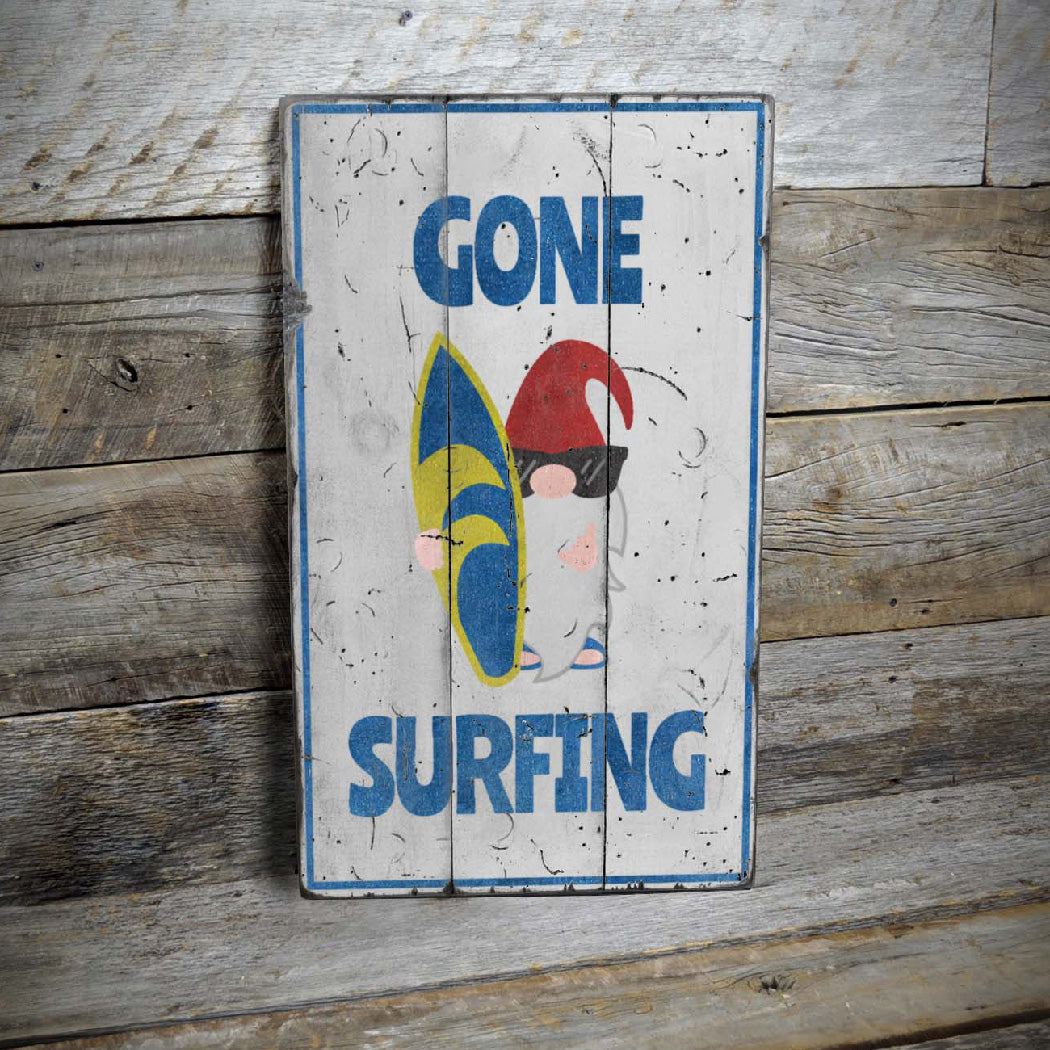 Surfing Cartoon Rustic Wood Sign