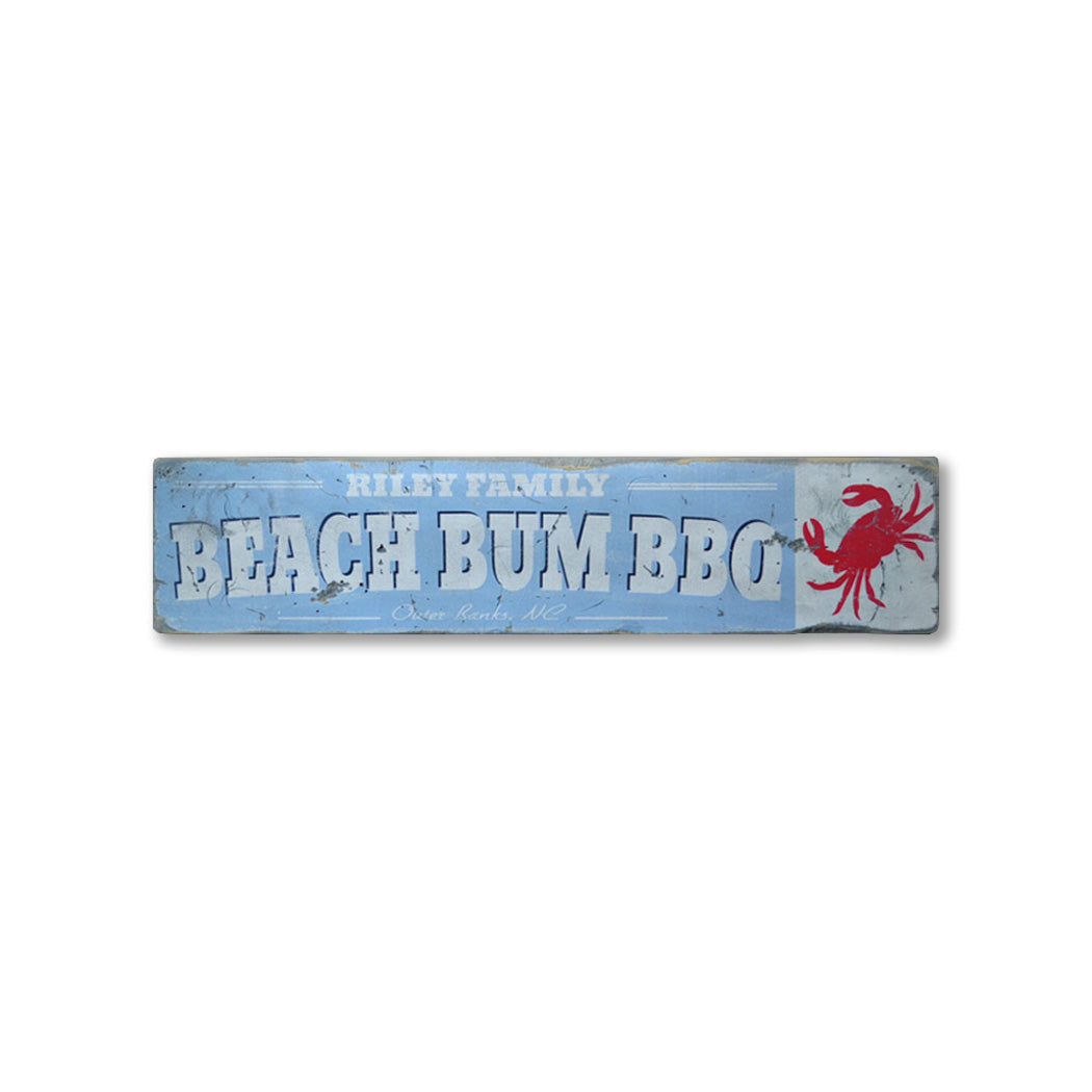 Beach Bum BBQ Crab Rustic Wood Sign