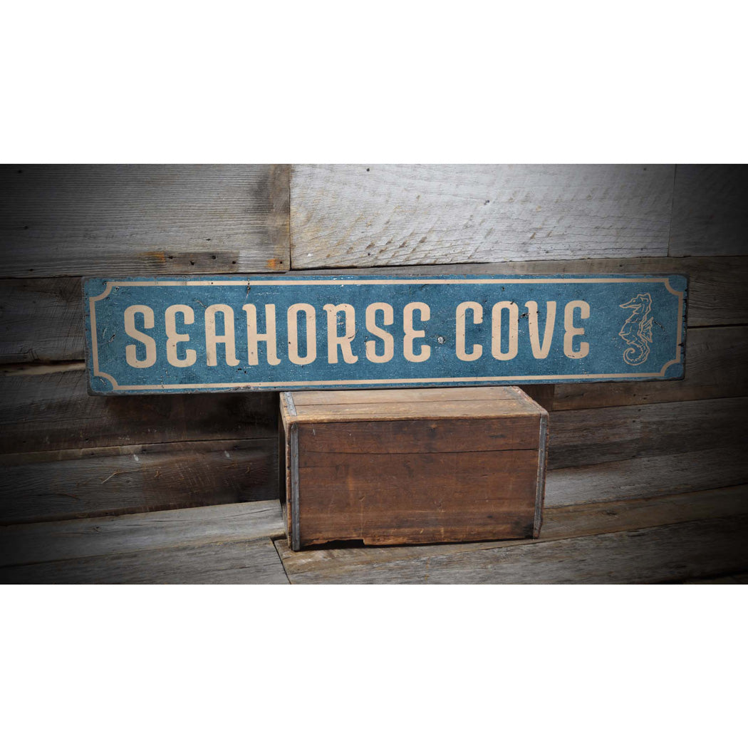 Seahorse Cove Rustic Wood Sign