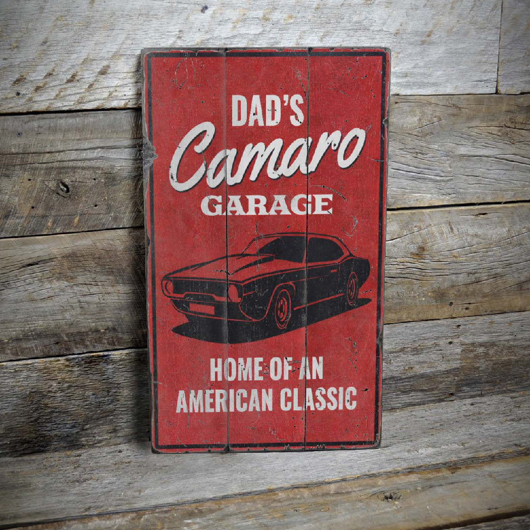 Camaro Garage Rustic Wood Sign