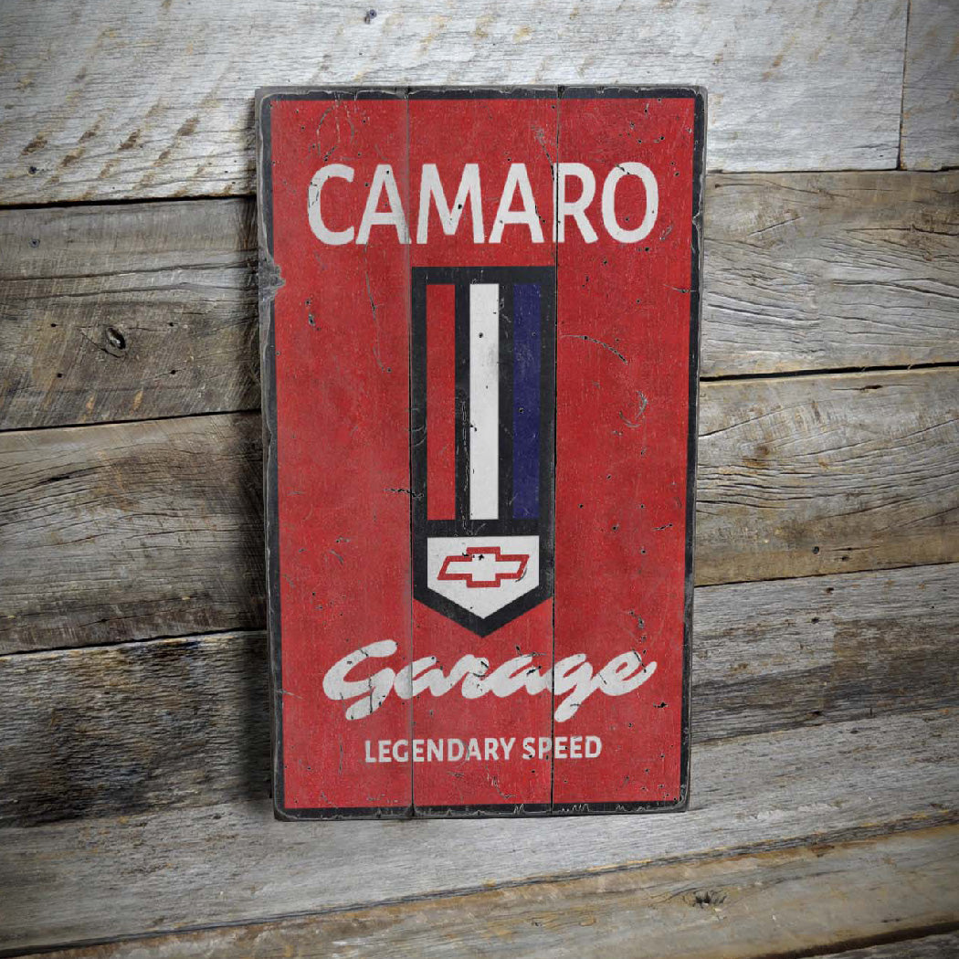 Chevy Camaro Garage Rustic Wood Sign