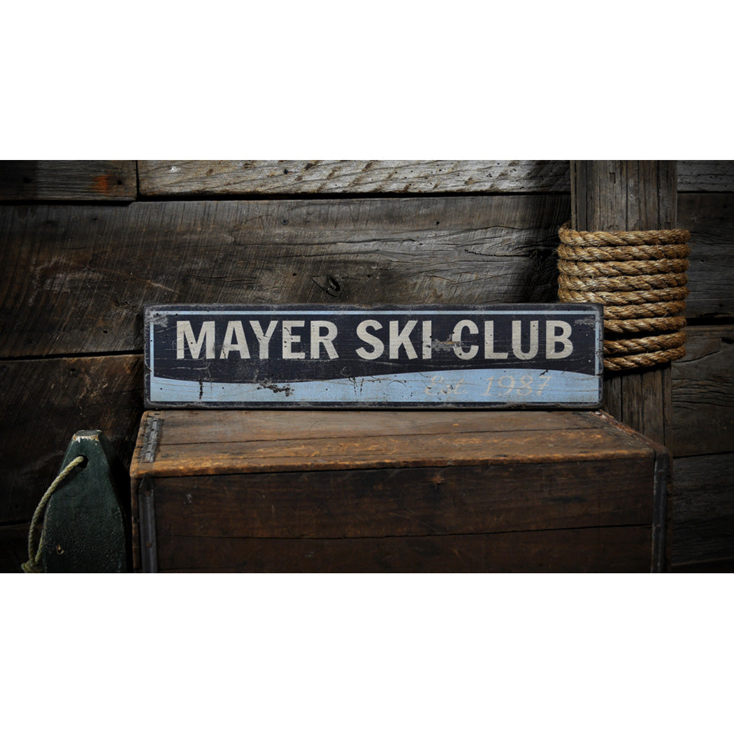 Water Ski Club Est. Date Rustic Wood Sign