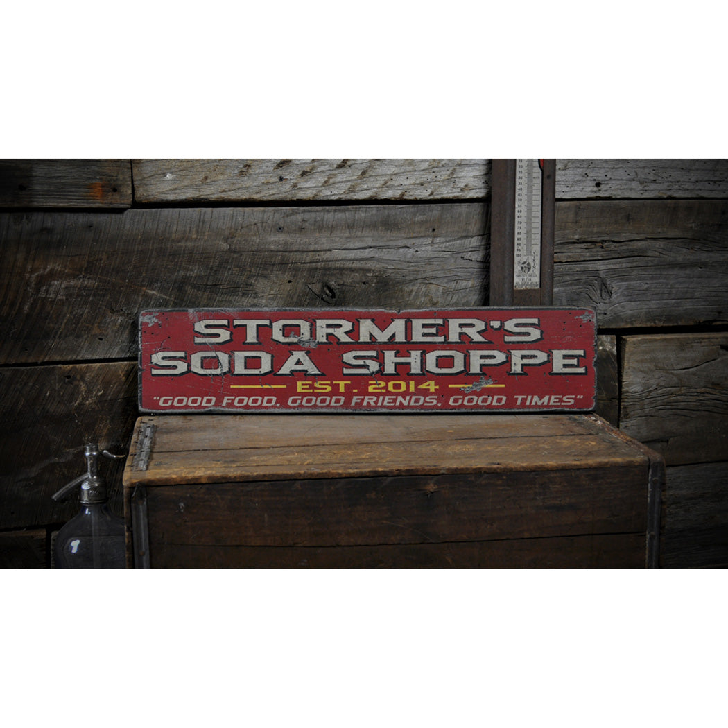 Soda Shoppe Est. Date Rustic Wood Sign