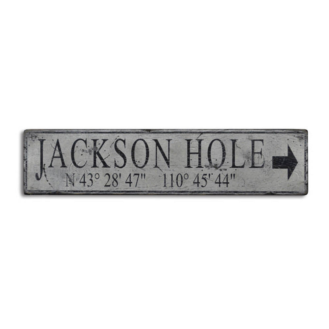 Jackson Hole Lat & Long Rustic Wood Sign