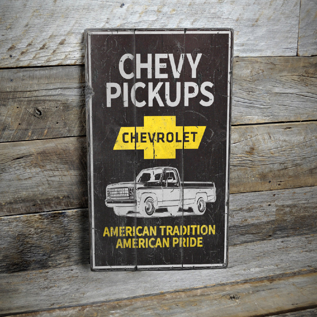 Chevy Pickups Rustic Wood Sign