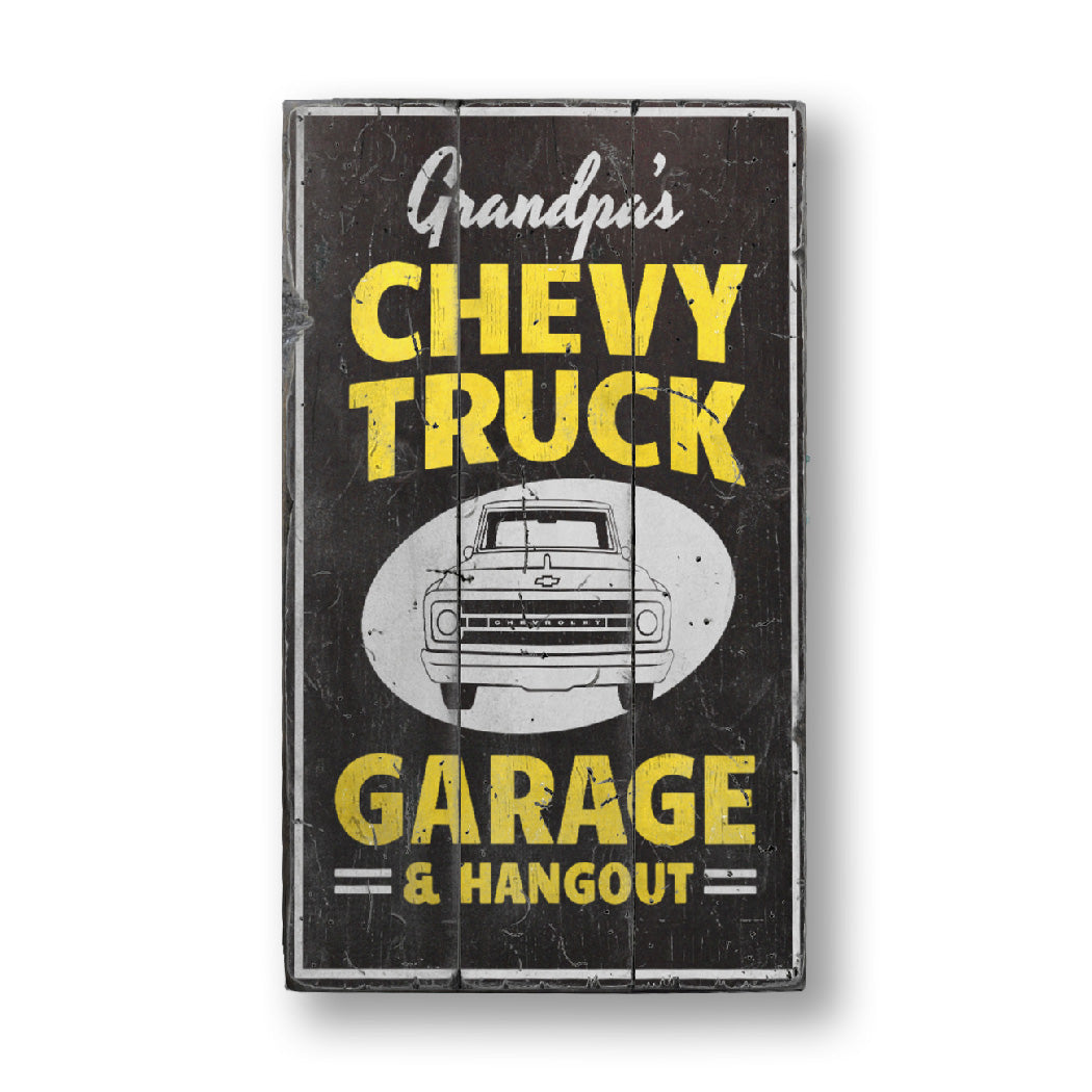 Chevy Garage Hangout Rustic Wood Sign