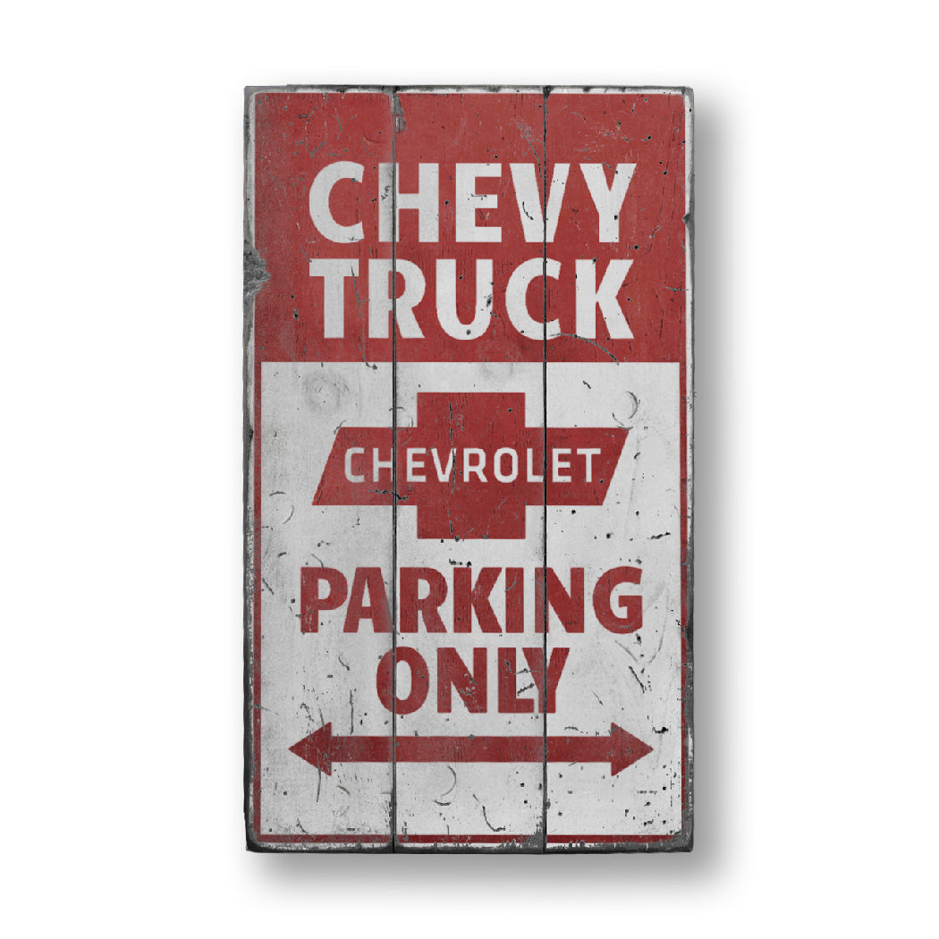 Chevy Truck Parking Rustic Wood Sign