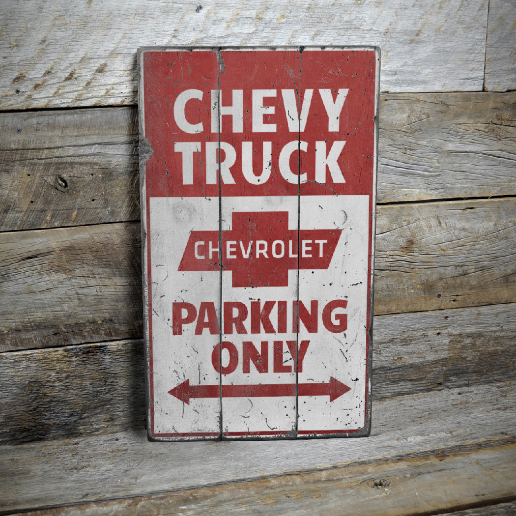 Chevy Truck Parking Rustic Wood Sign