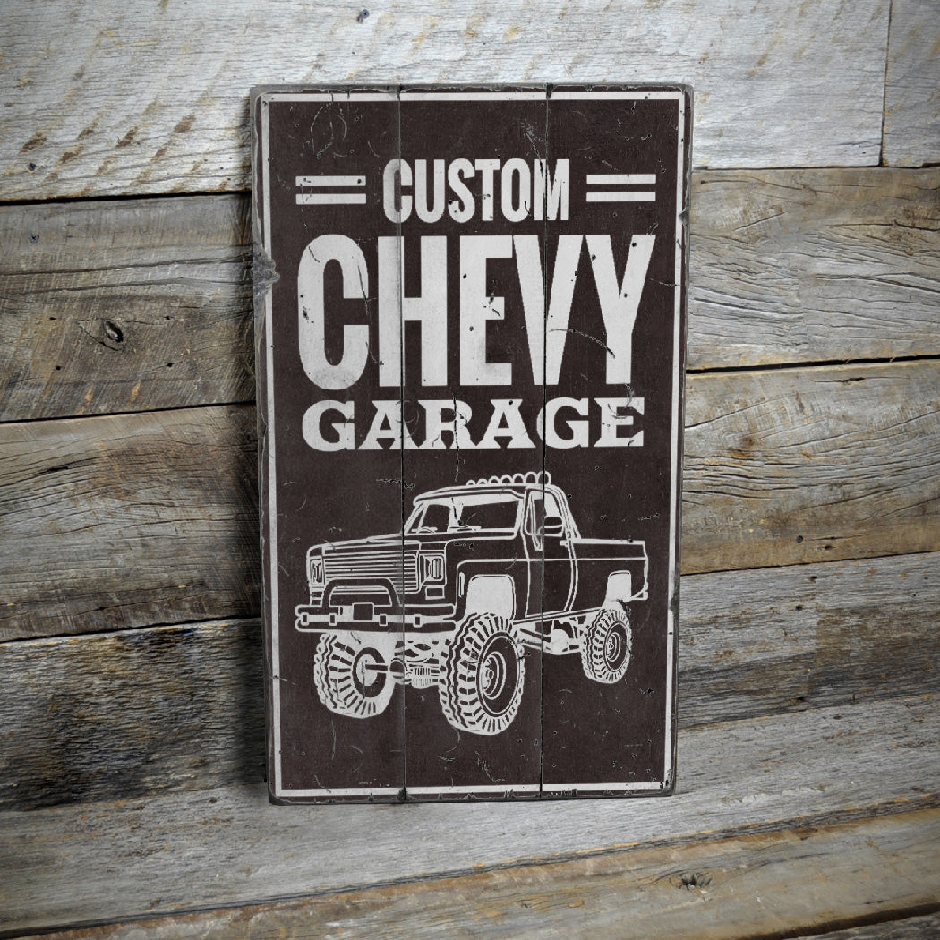 Custom Chevy Garage Rustic Wood Sign