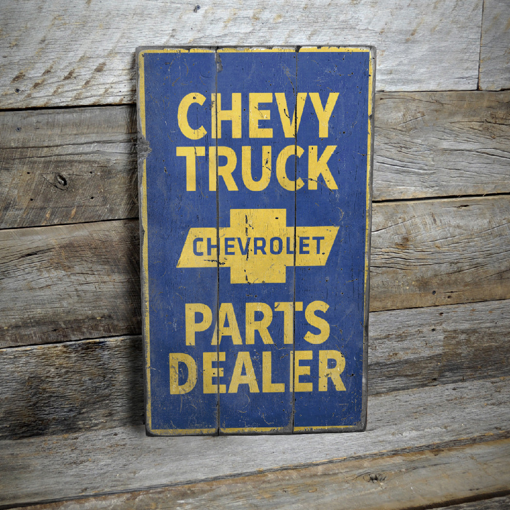 Chevy Truck Parts Rustic Wood Sign