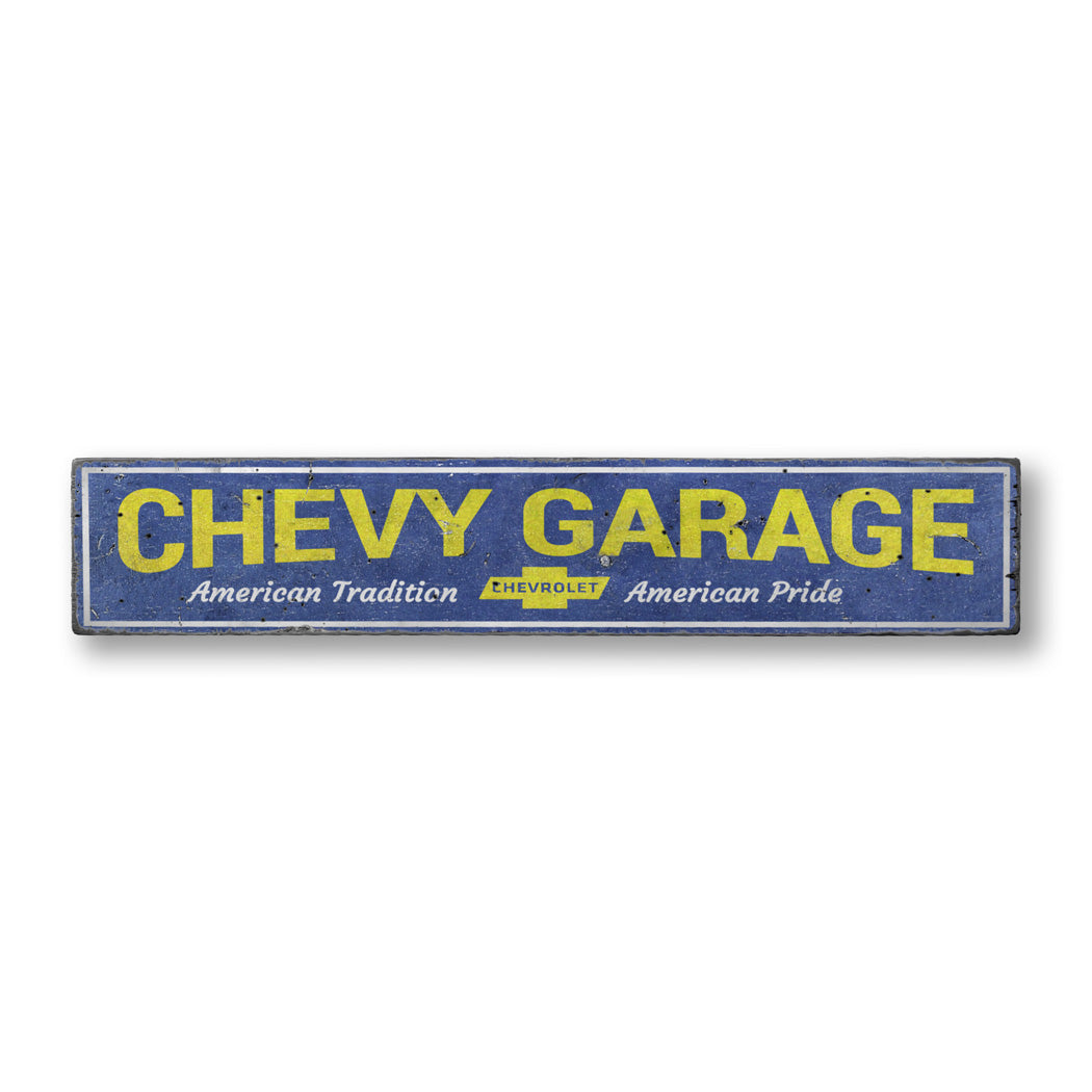 Chevy Garage Rustic Wood Sign