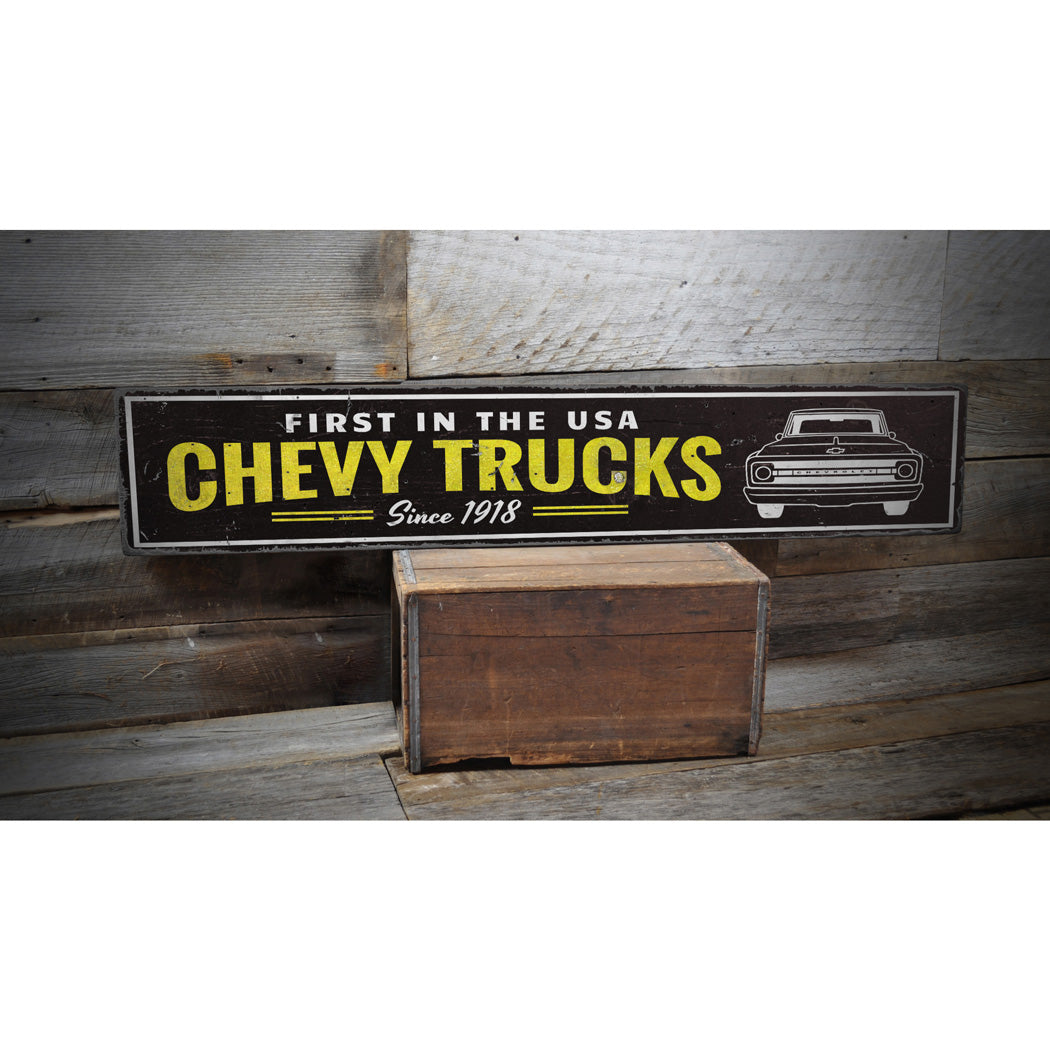 USA Chevy Truck Rustic Wood Sign