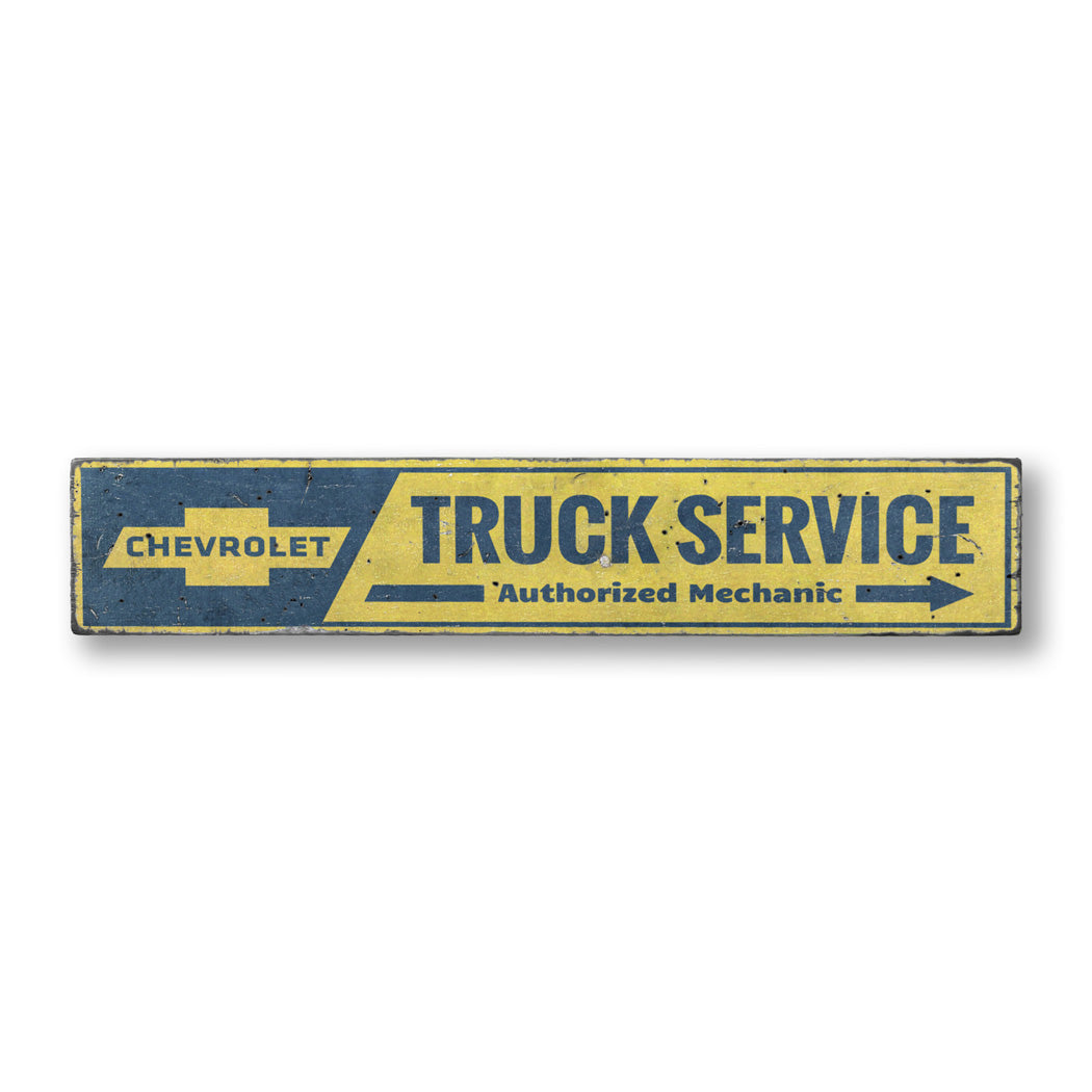 Chevy Truck Service Rustic Wood Sign