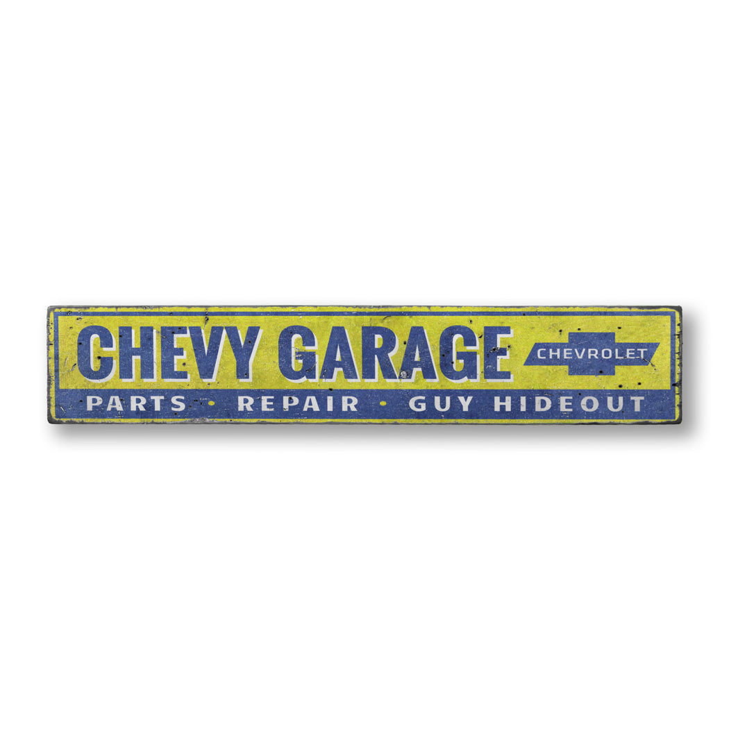 Chevy Garage Hideout Rustic Wood Sign