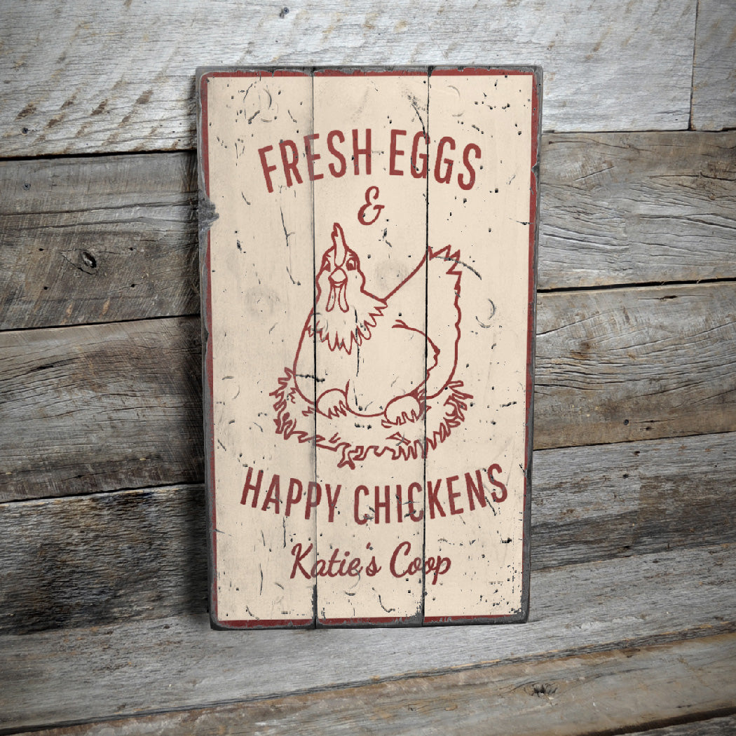 Happy Chicken Rustic Wood Sign