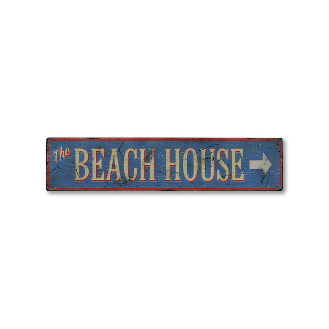 The Beach House Directional Rustic Wood Sign