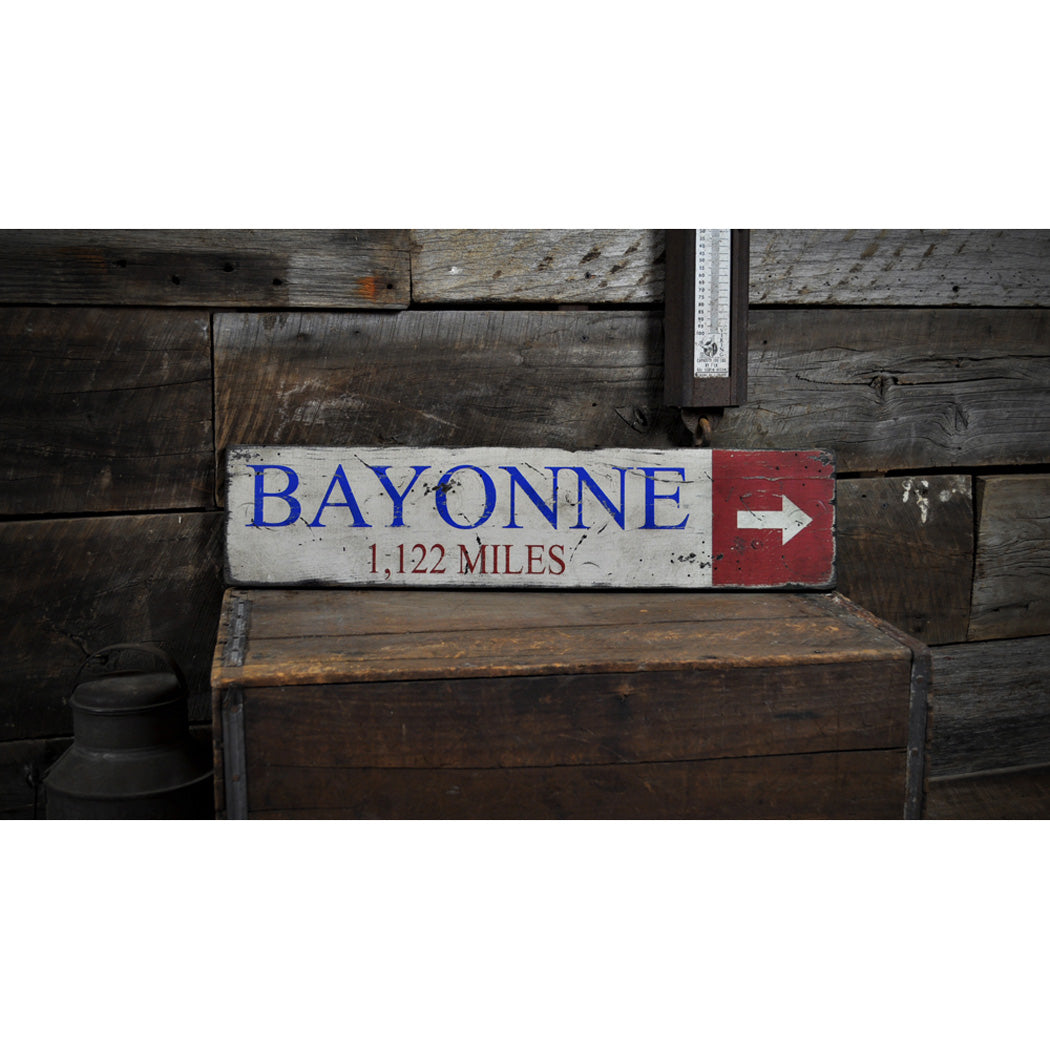 Location & Miles Arrow Rustic Wood Sign