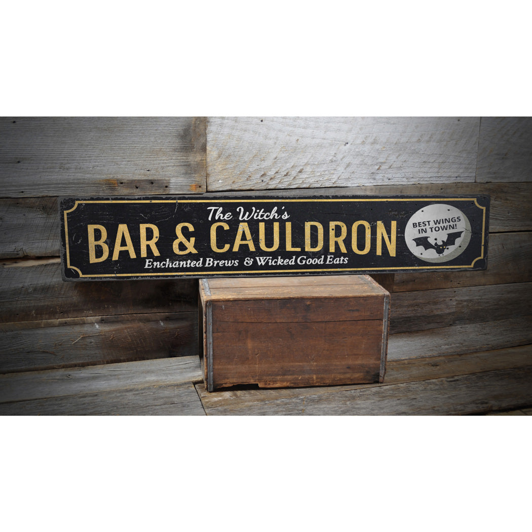 Witch's Bar and Cauldron Rustic Wood Sign