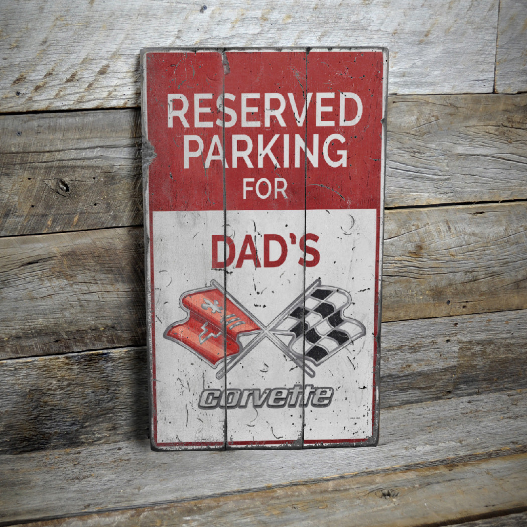 Reserved Parking Chevy Corvette Rustic Wood Sign