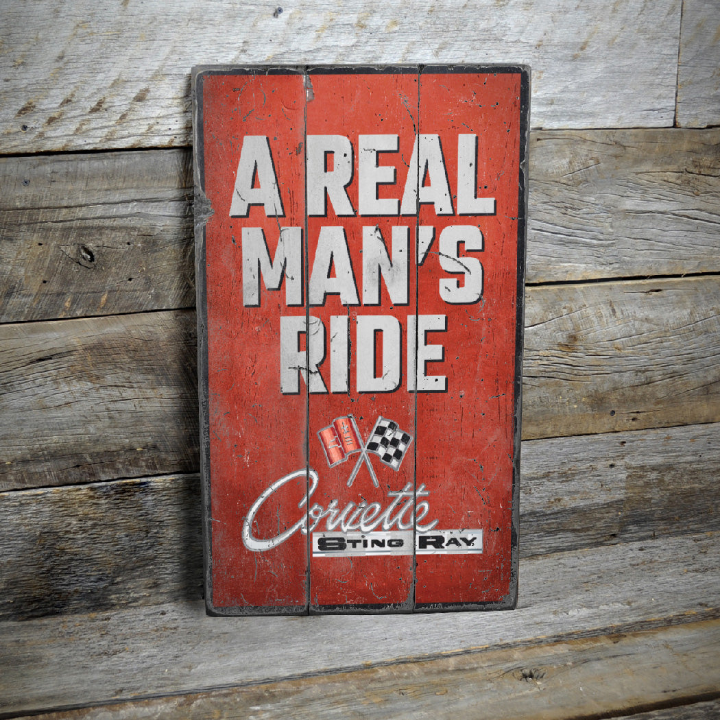 Real Man's Ride Corvette Rustic Wood Sign