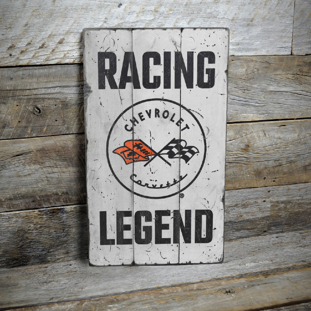 Racing Legend Corvette Rustic Wood Sign