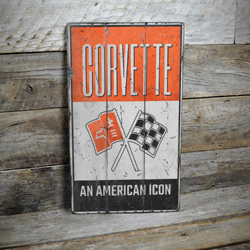 American Icon Corvette Rustic Wood Sign