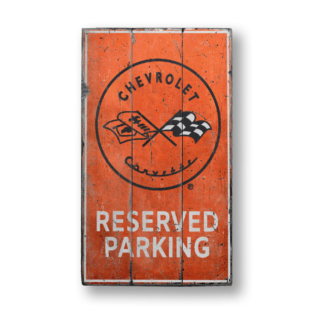 Parking Chevy Corvette Rustic Wood Sign