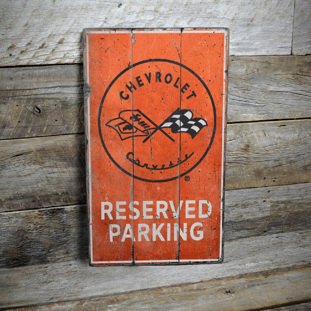 Parking Chevy Corvette Rustic Wood Sign