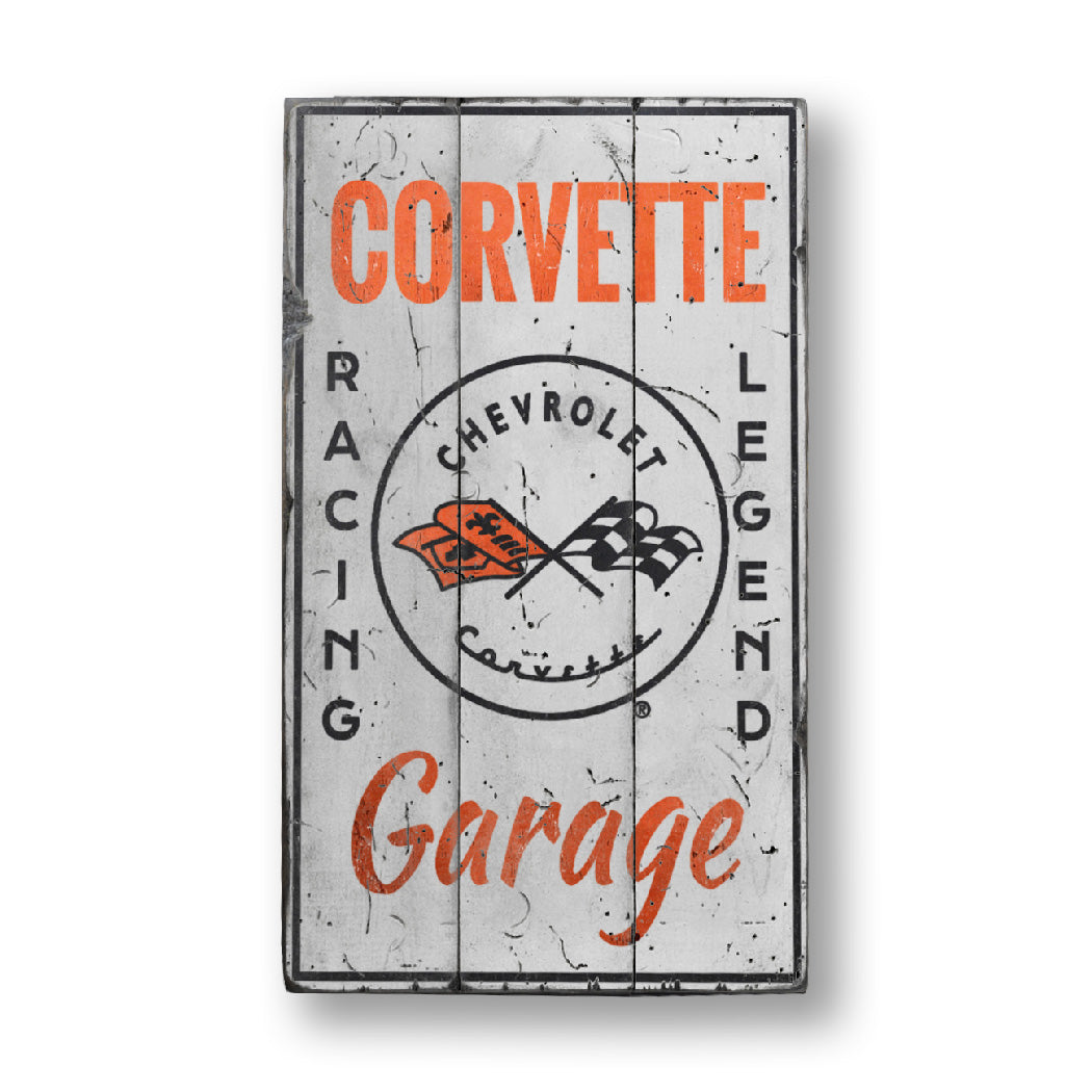 Vintage Chevy Corvette Garage Rustic Wood Sign