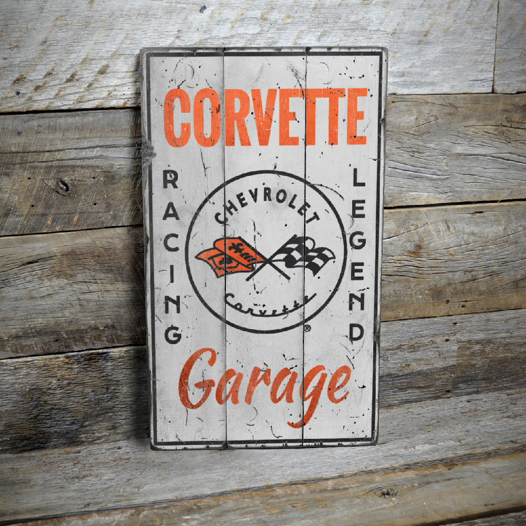 Vintage Chevy Corvette Garage Rustic Wood Sign