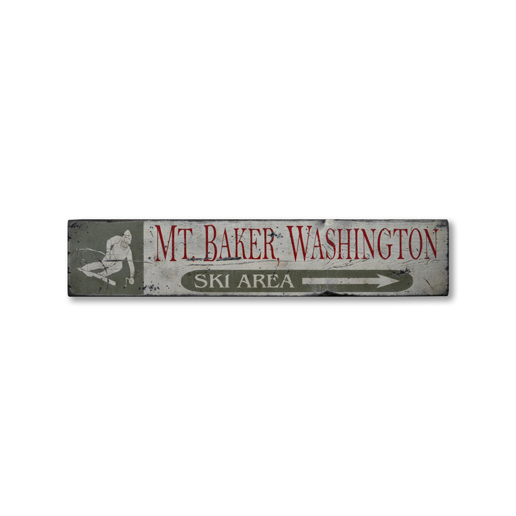 Mountain Ski Area Arrow Rustic Wood Sign