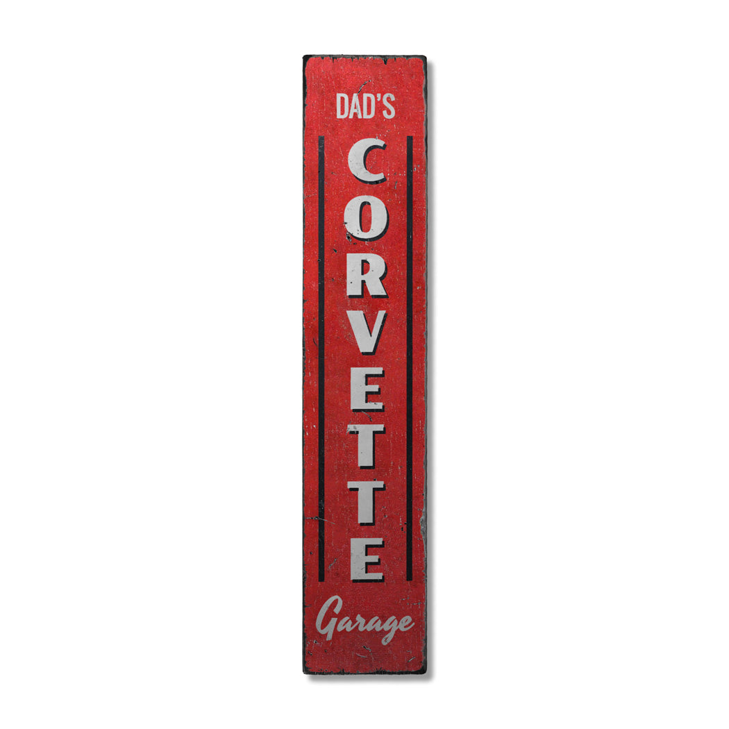 Vertical Chevy Corvette Garage Wood Sign